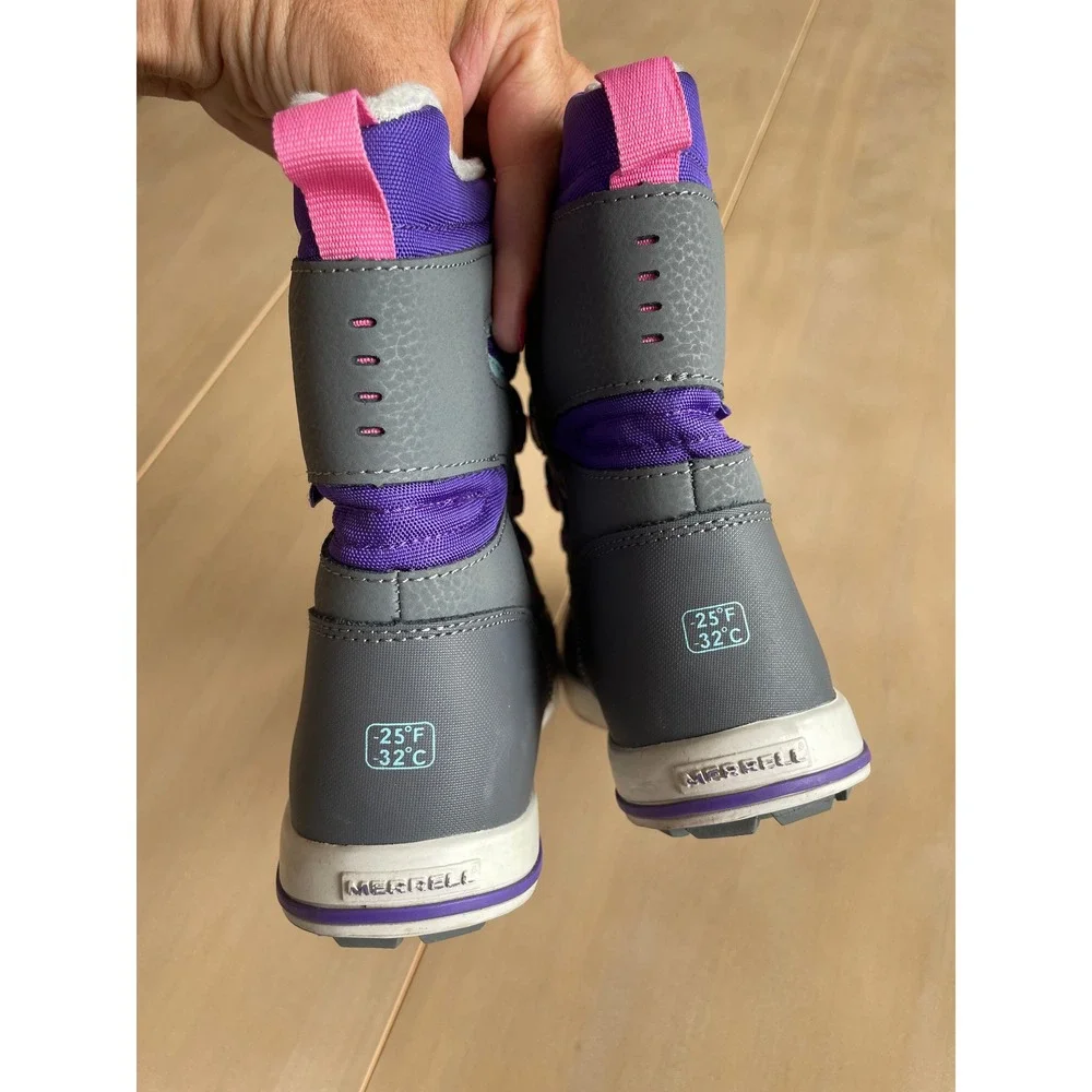 Merrell Snow Bank Waterproof Insulated Winter Boots Gray Purple Kid's US 5